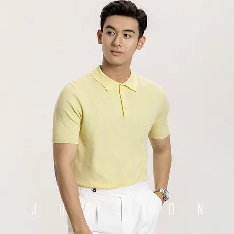 【100%莱赛尔】商务针织Polo衫男夏季贝壳扣休闲纯色翻领短袖T恤图片