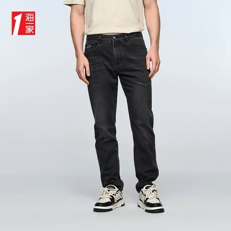 海一家简约有型长裤2025春季新款五袋款直筒男士牛仔裤图片