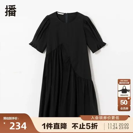 播夏新款休闲简约不规则圆领宽松A型裙连衣裙女DDP2LD4658商品大图