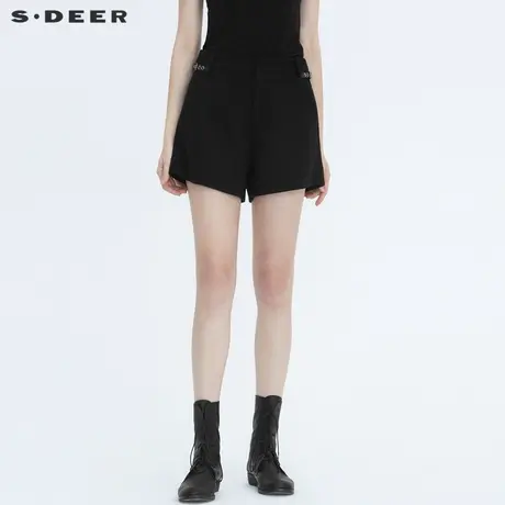 sdeer圣迪奥冬装个性拼接基本款黑色休闲毛呢短裤女S20460902图片