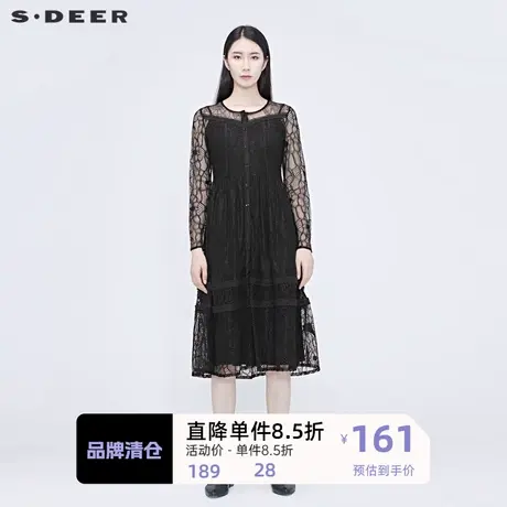 sdeer圣迪奥女装复古蕾丝镂空纯黑长外套风衣S20281801图片