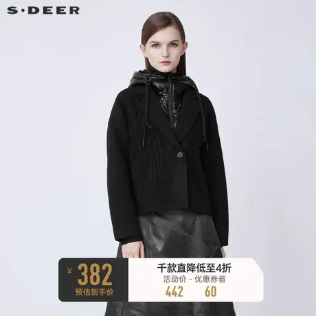 sdeer圣迪奥冬羽绒连帽拼接假两件肌理毛呢外套S21482215图片