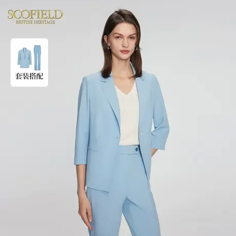 Scofield女装一粒扣干练西装七分袖蓝色通勤外套夏季西装图片