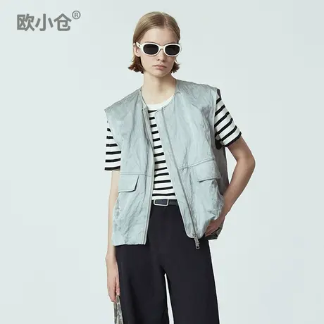 欧小仓 设计感气球马甲 圆领无袖休闲夹克 boxyfit工装风马夹商品大图