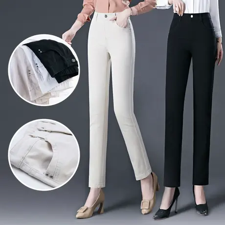 秀后直筒裤女2024新款秋季厚款女士中年妈妈裤子女春秋款黑色长裤图片