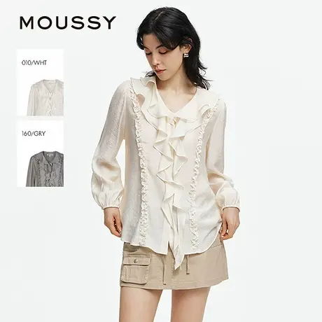 MOUSSY 2025夏季新品法式浪漫层叠装饰荷叶边衬衫女028ISA30-3471商品大图