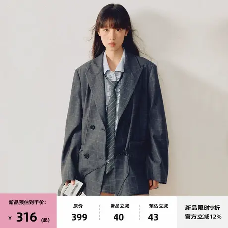 【7/08 20点新品9折】omont蛋挞家复古戗驳领宽松休闲西装外套女商品大图