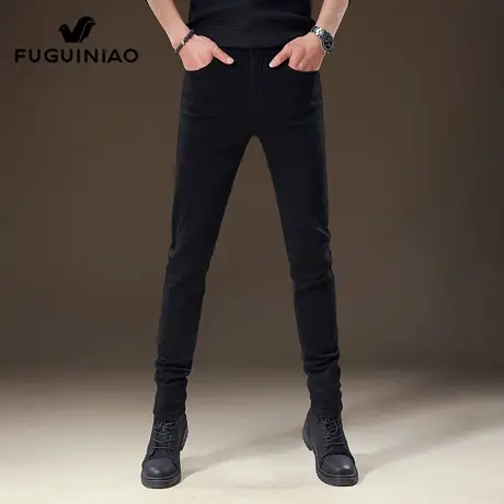 富贵鸟黑色牛仔裤男士夏季2025年新款潮流百搭小脚裤修身长裤子男图片