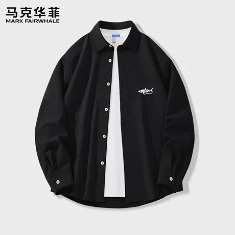 马克华菲夏季复古长袖衬衫男2025新款男士冰丝翻领上衣男士衣服X商品大图