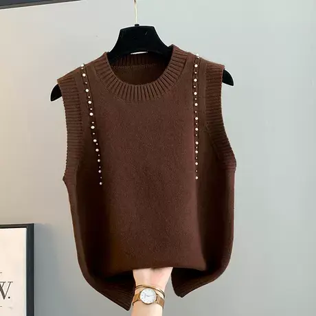 2025秋季新款背心女设计感小众针织圆领马甲百搭无袖毛衣钉珠上衣商品大图