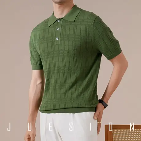 【莱赛尔轻薄天丝】JUESION夏季针织POLO衫男短袖复古休闲t恤上衣图片