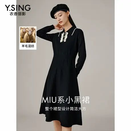 【直播】衣香丽影黑色针织连衣裙女学院风软糯miu系小黑裙商品大图