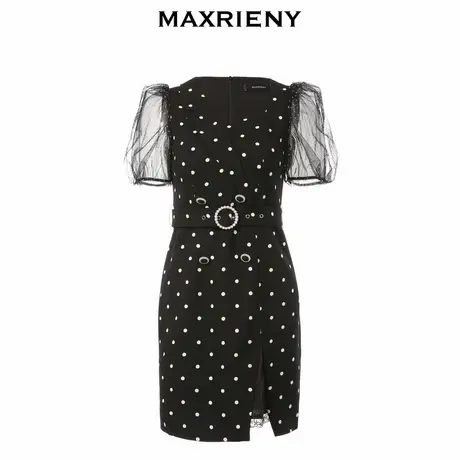 【奥莱】MAXRIENY夏季职场复古波点裙温柔风蕾丝拼接气质连衣裙女商品大图