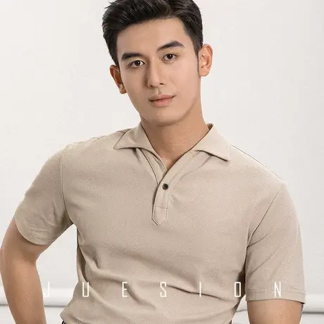 商务一片式纯棉POLO衫男2022夏季新款透气V领短袖针织上衣纯色T恤图片