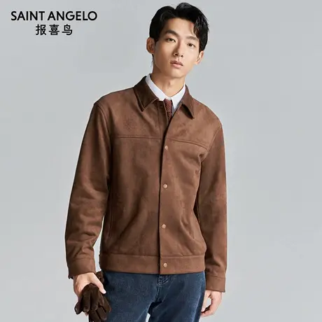 报喜鸟秋季新款男士时尚休闲夹克衫外套百搭翻领纯色上衣谷糠色男商品大图