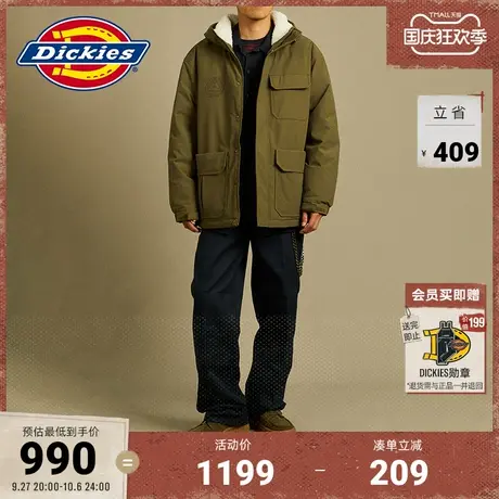 Dickies23秋季新款工装风男女情侣连帽长款羽绒服保暖外套图片