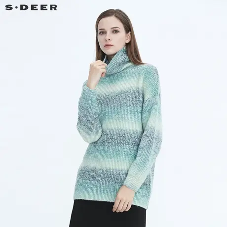 sdeer圣迪奥女装复古时尚高领渐变针织罗纹加厚毛衣S20463536图片