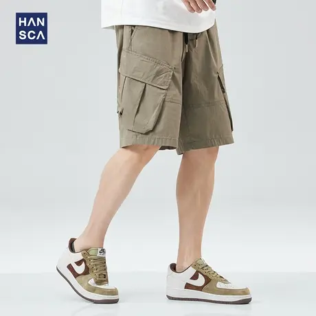 hansca工装短裤男宽松加大码夏季潮牌多口袋休闲直筒外穿五分裤子商品大图