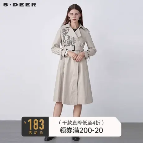sdeer圣迪奥春秋装女休闲翻领字母涂鸦收腰长款风衣外套S19181823图片