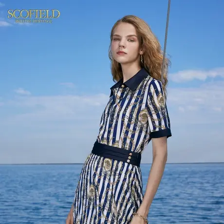 Scofield女装航海系时尚印花衬衫短袖通勤翻领上衣夏季上衣商品大图