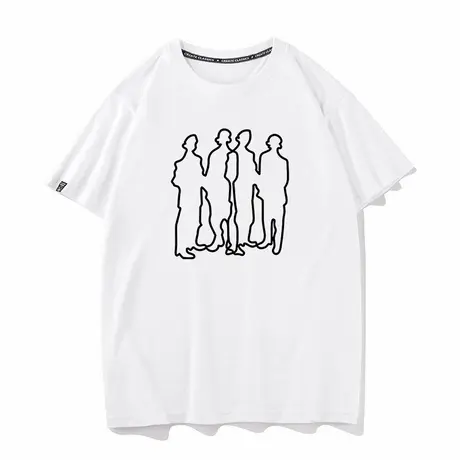 秀洛甲壳虫乐队美式复古线条拼接设计感短袖小众圆领印花男女T恤图片