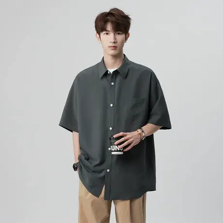 回力冰丝短袖衬衫男夏季2025新款衬衣高级感痞帅工装男生休闲外套商品大图