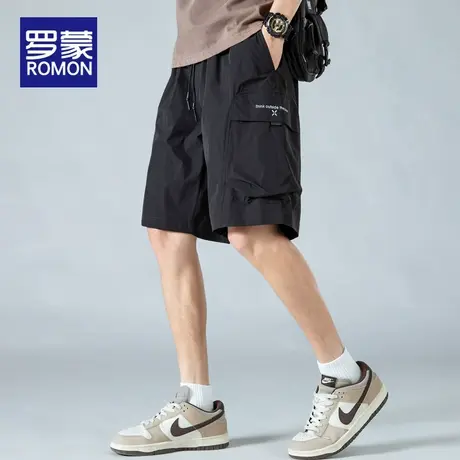 罗蒙男士休闲短裤夏季薄款2025新款宽松美式潮牌工装五分裤子男款图片