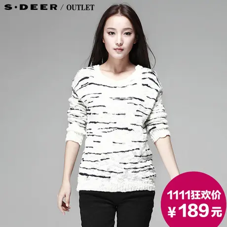 【😹新品】😺sdeer圣迪奥 😻专柜正品 😼女装冬装条纹针织随性毛衣3483505商品大图