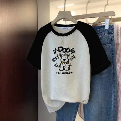 超火cec美式复古插肩t恤上衣女生夏季oversize短袖显瘦体恤ins潮图片