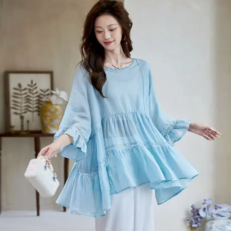 宝诗黎【新品价258元】喇叭袖蕾丝拼接小衫APC1035商品大图