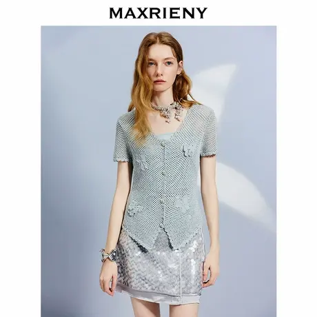 【商场同款】MAXRIENY精致度假风针织镂空套头毛衫女修身上衣夏商品大图