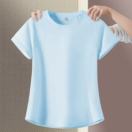 KWV真维斯正肩冰丝短袖t恤女2025新款夏季凉感休闲运动上衣女夏商品大图