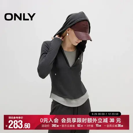 ONLY2025秋季新款软糯亲肤内里加绒修身假两件连帽抽绳卫衣女商品大图