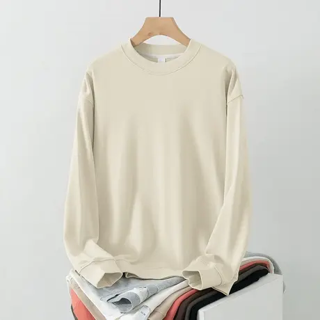 350g重磅圆领卫衣男秋冬加绒加厚摇粒绒套头无帽上衣纯色长袖t恤商品大图