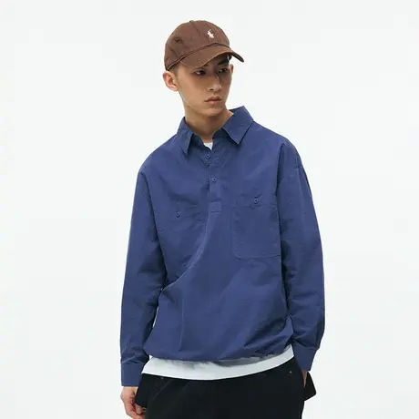 BENPANDA 日系水洗衬衫男半开领纯色宽松工装叠穿长袖复古衬衣图片