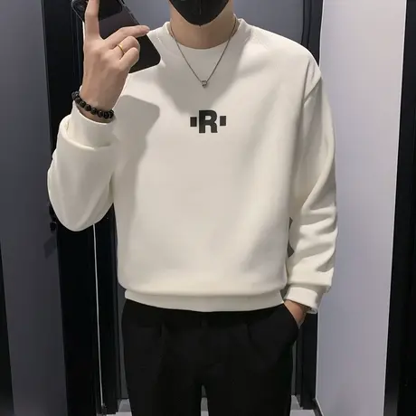 加绒卫衣男秋冬新款ins潮牌休闲简约印花字母上衣长袖打底衫体恤商品大图