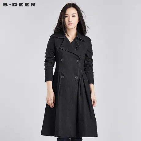 sdeer圣迪奥2017秋装女水洗复古翻领双排扣牛仔风衣外套S16381844图片