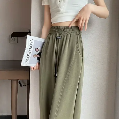 军绿色窄版阔腿裤女春秋2025新款高腰垂感休闲宽松拖地香蕉直筒裤图片