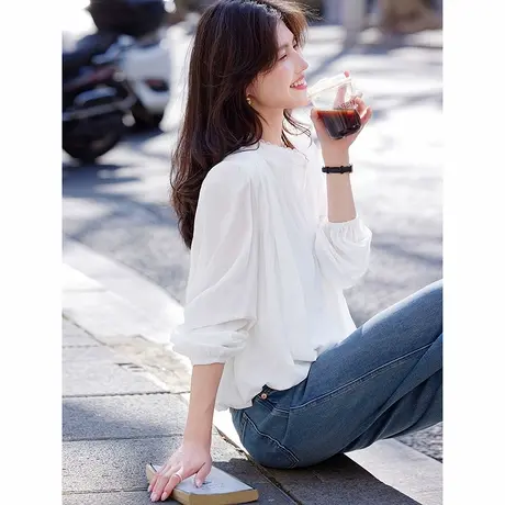 时尚气质衬衫2025年夏季新款女简约纯色百搭宽松通勤优雅上衣商品大图