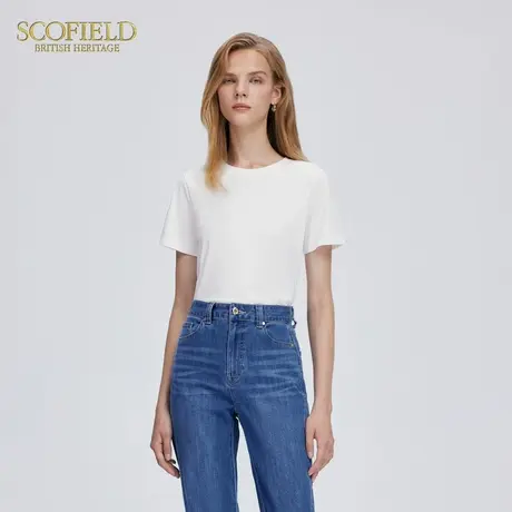 Scofield女装简约圆领短袖T恤白色宽松通勤上衣夏季短袖T恤图片