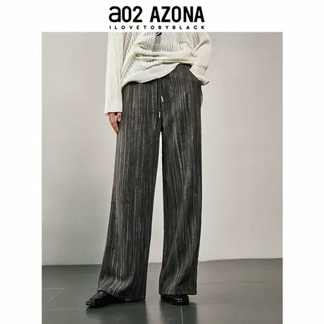 a02秋季新款ET无束2025直筒裤竖条纹显瘦修身中高腰直筒休闲裤商品大图