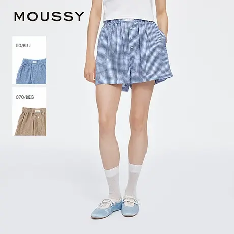 MOUSSY 2025夏季新品薄款宽松高腰格纹沙滩裤家居裤010IS431-3831商品大图