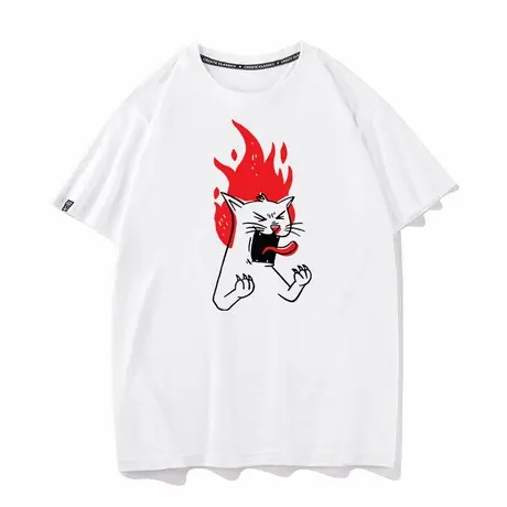 秀洛火辣辣猫猫头火爆头型猫咪情侣装纯棉宽松搞笑卡通短袖T恤男商品大图