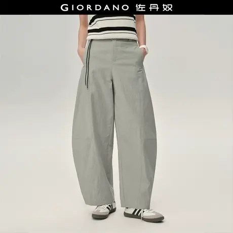 设计师款佐丹奴裤子女肌理感休闲裤半松紧腰阔腿弯刀裤女18415912商品大图