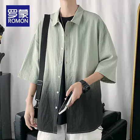 罗蒙男士短袖衬衫夏季薄款渐变色衬衣男款2025新款时尚半袖上衣男图片