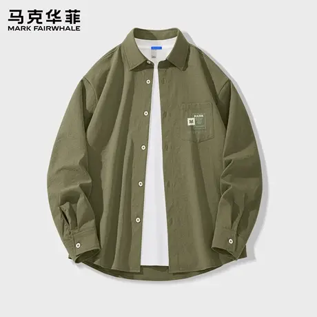马克华菲男士夏季长袖衬衫2025新款男生翻领上衣冰丝大码男装潮X商品大图
