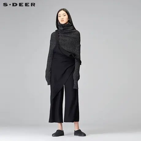 sdeer圣迪奥2018冬优雅片装饰可调节毛呢背带阔腿裤S17480873♿商品大图