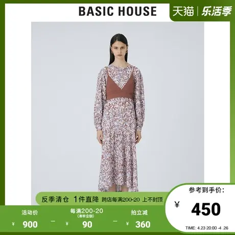 Basic House/百家好2021秋冬新款商场同款时尚碎花连衣裙HVOP725B图片