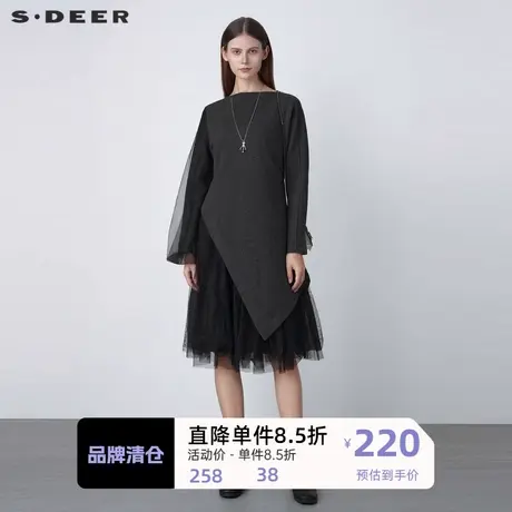 sdeer圣迪奥女装圆领网纱拼接两件连衣裙S221Z1279商品大图