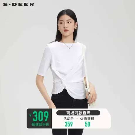 sdeer圣迪奥夏季女装上衣简约圆领交叉不规则中袖T恤S23280111🏑商品大图